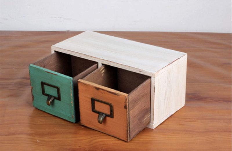 RETRO STYLE WOODEN TABLE STORAGE BOX WITH DRAWER