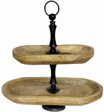 TWO TIERED WOODEN PASTRY CAKE STAND, HEXAGON