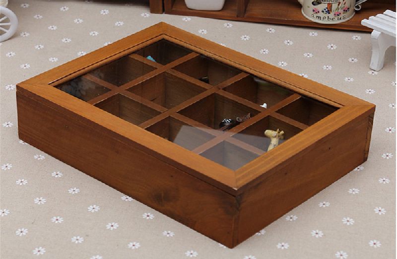 WOODEN JEWELRY STORAGE BOX WITH GLASS