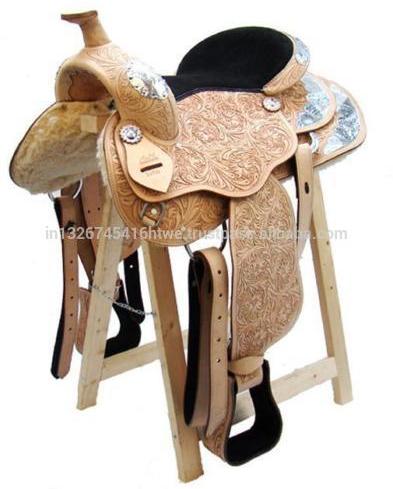 Western Horse Riding Leather Saddle, Color : Natural