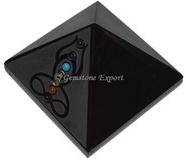 Gemstone Black Agate Embossed Buddha Chakra Pyramid