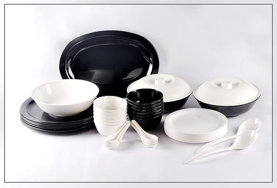 Black &amp; White Melamine Plastic Dinner Sets