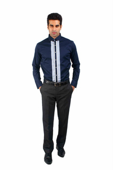 Navy Party Wear Shirt with Detailed Cuffs