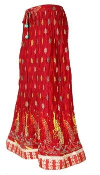 RED COLOR LACE GUJRI SKIRT COTTON FABRIC