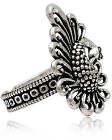 Silver Color Peacock Inspired Oxidised Ring, Gender : Women's