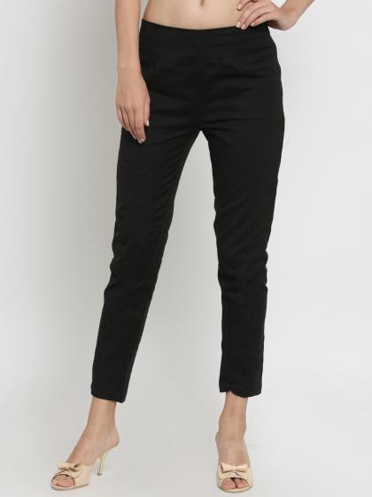 Laabha Women Linen Black Color Ankle Length Trouser