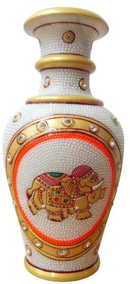 Marble Vase Elephant Doted Work 6 inch