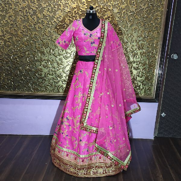 Ab-164 Ab-164 Sabya Pink Bridal Lehenga Semi-Stitch Buy sabya pink ...