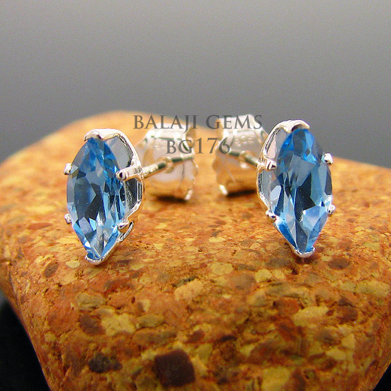 925 Silver Pears Blue Topaz Earrings, Occasion : Anniversary, Engagement, Gift, Party, Wedding