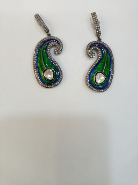 Peacock Shaped Silver Stone Earrings