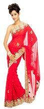 Beads Party Wear Saree, Color : red