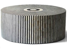 Striped Bone Inlay Round Coffee Table, Size : 90cm (Dia.) x 36cm (H)