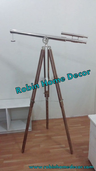 ANTIQUE VINTAGE STYLE BRASS TELESCOPE WITH WOODEN TRIPOD STAND NICE LOOK
