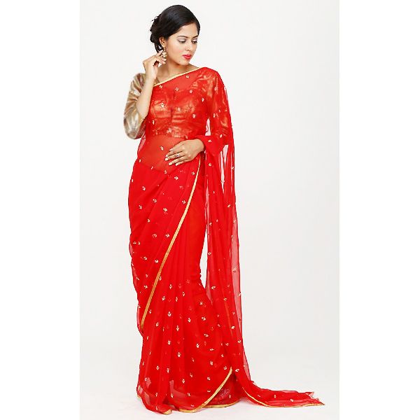 Embroidered Chiffon Saree with Zari Booti