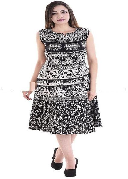 100% Cotton Animal Print Short Dress, Color : Black
