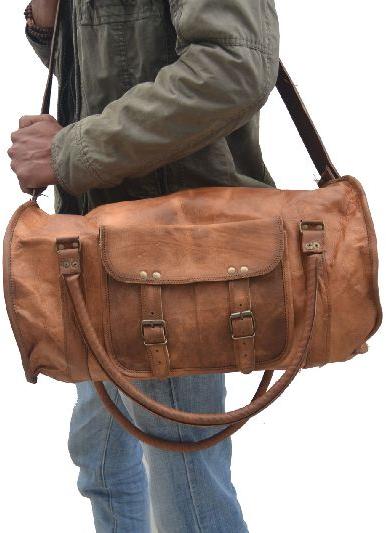 Brown Vintage Genuine Travel Luggage Duffle Gym Bags