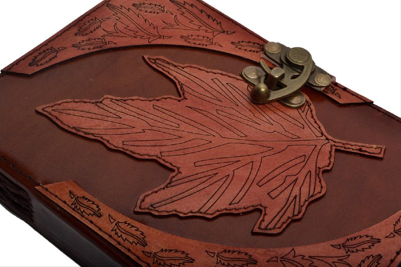 Leather Journal Old Leaf Decoration Nonrefillable Leather Notebook