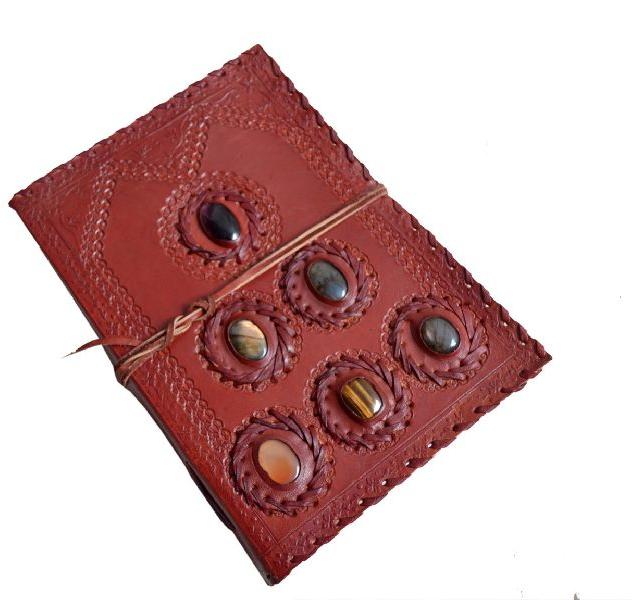 New Design Handmade Embossed Leather Journal Antique 5 Stone Notebook