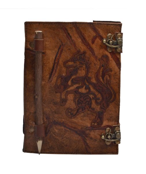 Small Horse Pattern Vintage Charcoal Color Leather Notebook