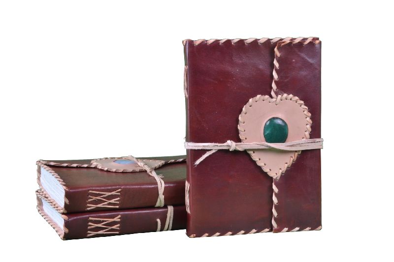 Vintage Handmade Leather Journal Antique Heart Stone Leather Journal Notebook