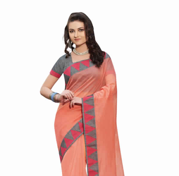 Laethnic Peach Plain Supernet Saree, Occasion : Casual