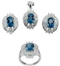 blue topaz gemstone earring ring set