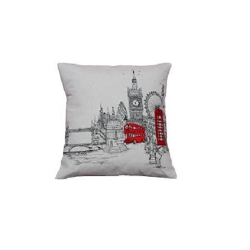 London Landmarks Printed Stitch Cushion Cover, Technics : High Quality Stitched