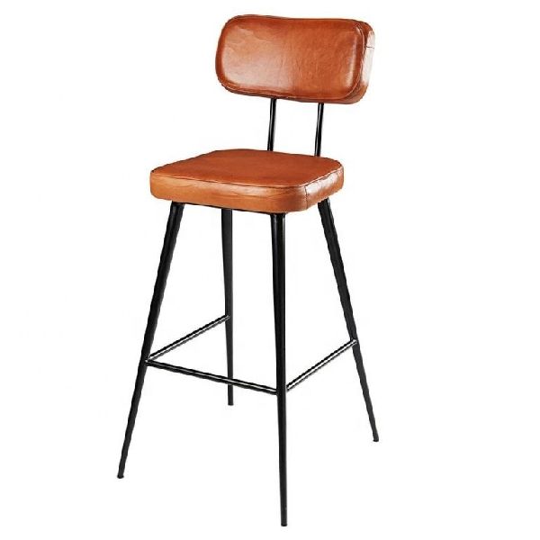 Stylish Aged Leather Iron Bar Chair
