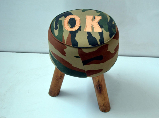 Fabric Stuffed Wooden Round Small Stool