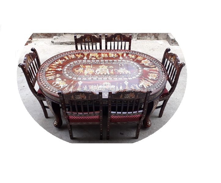 Heritage look wooden dining table furniture with culture print