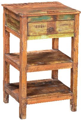 Reclaimed One Drawer Two Shelves Side Table