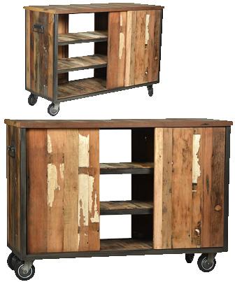 Reclaimed Wood Three Shelves Cabinet With Wheel