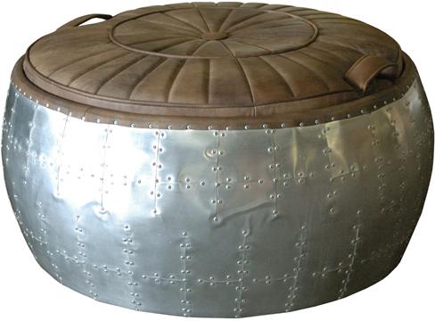 Turbine Round Top Grain Leather Ottoman