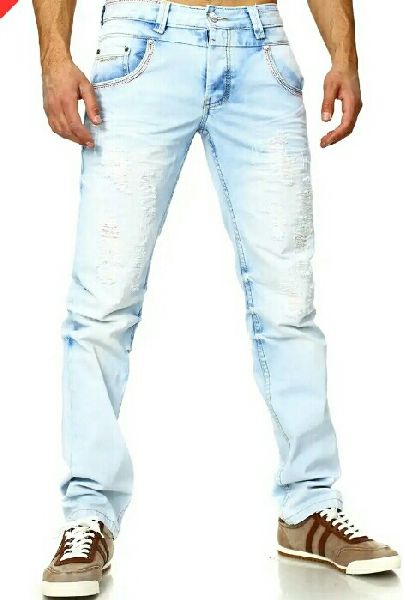 Mens Ripped Denim Jeans, for Anti Wrinkle, Color Fade Proof, Technics : Washed