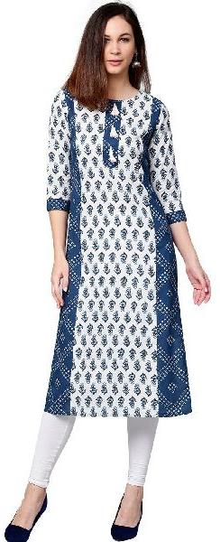 Blue Ethnic Motifs Straight Cotton Kurta