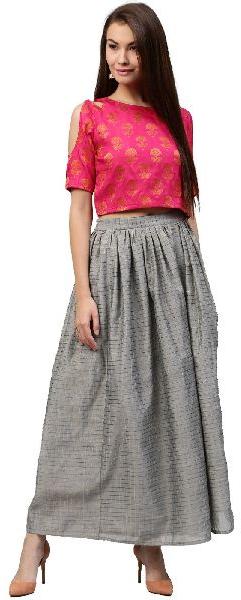 Grey Pure Chanderi Skirt with Lining