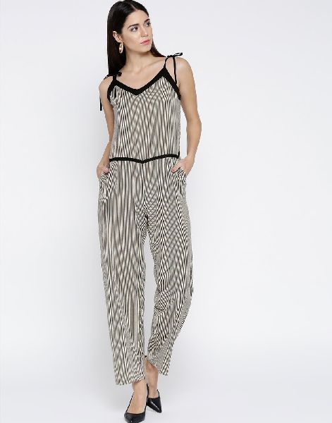 Jaipur Kurti Beige And Black Striped Jumpsuit