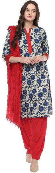 Jaipur Kurti Floral Blue Cotton Suit Set