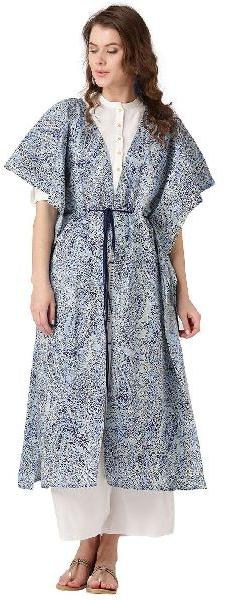 Jaipur Kurti Women Indigo Floral Kimono Style Cotton Shrug