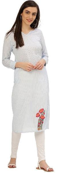 Kurti Women Light Blue Embroidered Handloom Dress