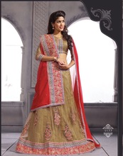 Red fancy designer anarkali style lacha lehenga