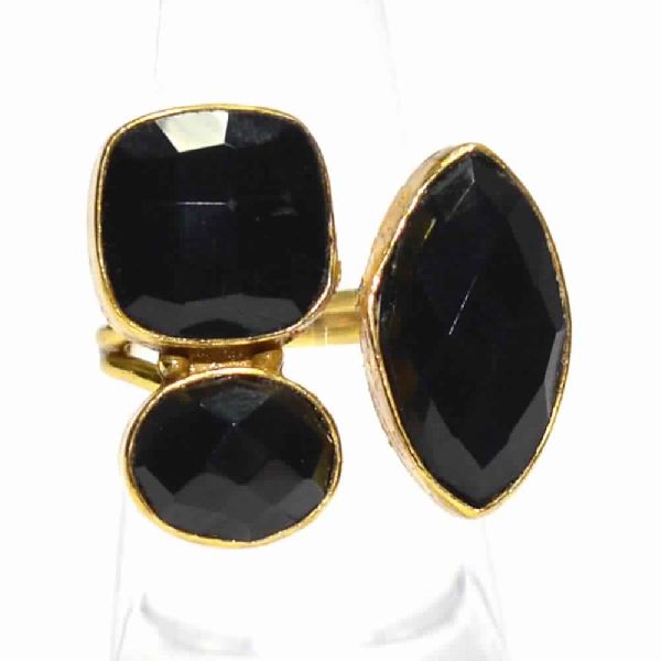 Black Spinel Multi Shapes Gold Plated Bezel Gemstone Ring
