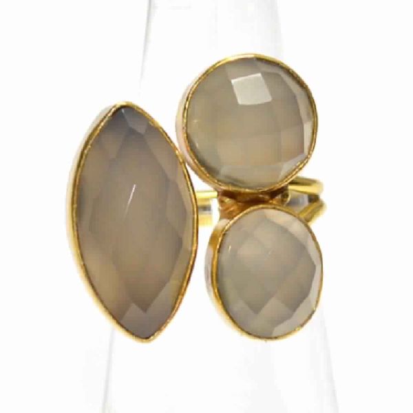 Gray Chalcedony Multi Shapes Gold Plated Bezel Gemstone Ring