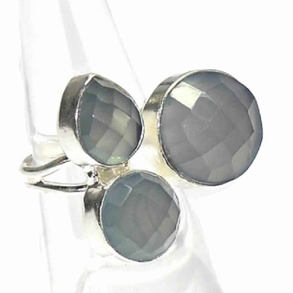 Gray Chalcedony Multi Shapes Silver Plated Bezel Gemstone Ring