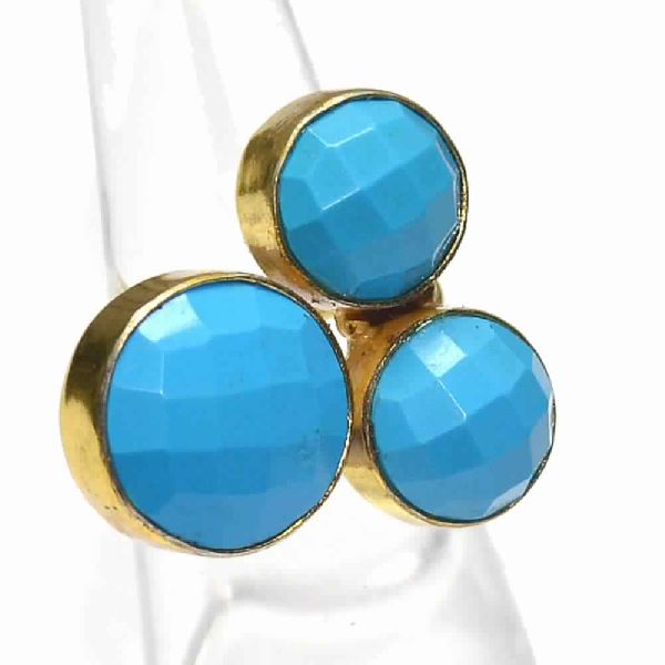 Turquoise Multi Shapes Gold Plated Bezel Gemstone Ring