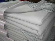 100% Wool Cashmere Brushed white Blanket, for Airplane, Home, Hotel, Military, Picnic, Travel, Technics : Woven