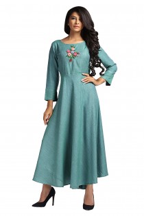Covet Rayon Embroidered Turquoise Blue Kurti, Occasion : Festive