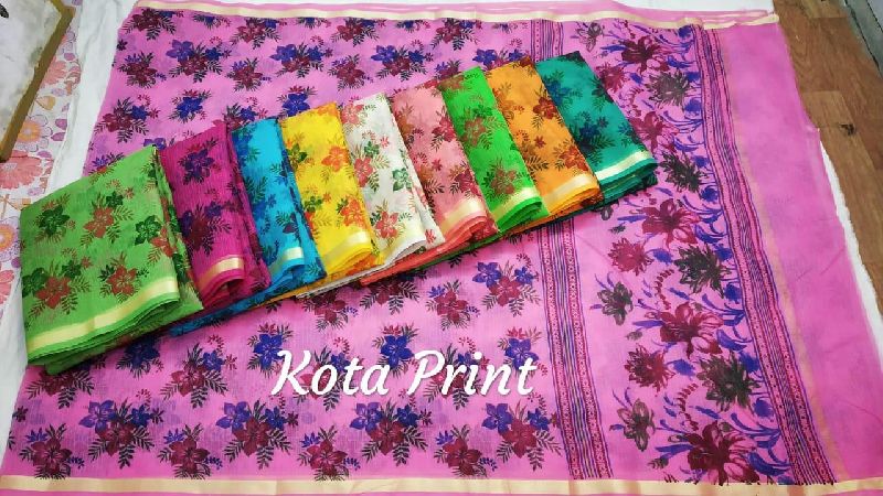 Cotton Printed kota doria sarees, Feature : Comfortable, Easily Washable