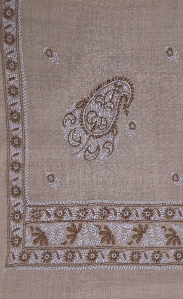 Embroidered Beige Pashmina Lucknow Chikan Woolen Stole