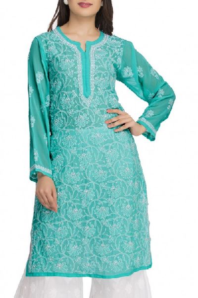 Lucknowi Chikan Suits, Color : Sea-green